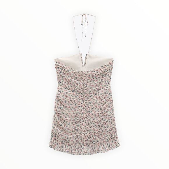 ZARA | Off White | METALLIC THREAD DRAPED PRINT DRESS - Picture 3 of 12